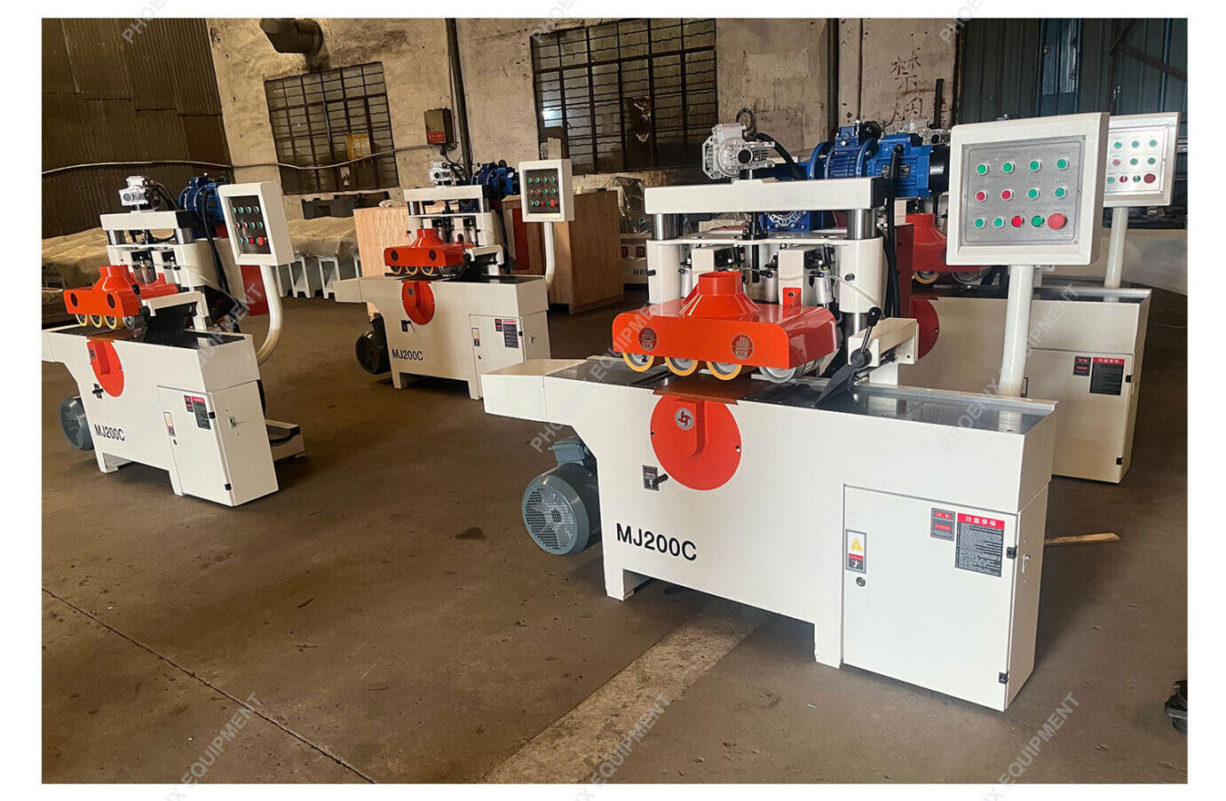 Model MJ200C MJ200D Working length 200-4000mm 80-4000mm Working width 10-200mm 5-200mm Working thickness 10-80mm 5-60mm Feed motor power 1.1kW (stepless) 1.1kw(stepless) Feed speed 4-20m/min 4-20m/min Spindle motor power 11kW 11kW Spindle speed 3600r/min 3600r/min Max blade diameter Φ230mm Φ230mm Extraction outlet size Φ125mm Φ125mm Spindle diameter Φ35mm Φ35mm Lifting motor power 0.37kW 0.37kW Beam lift motor power 0.37kW 0.37kW Total Power 12.84kW 12.84kW Air Pressure 0.6Mpa 0.6mpa Overall size 1750*850*1550mm 1750*850*1550mm Weight 900kg 900kg 