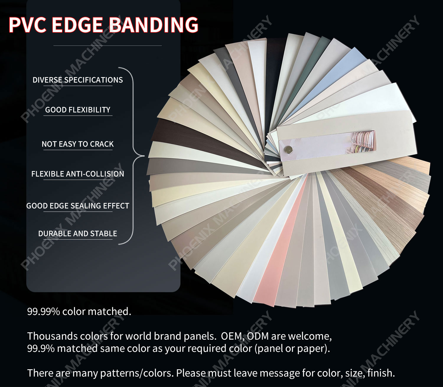 Wholesale customized any color of PVC wooden board edge banding strips for furniture usage