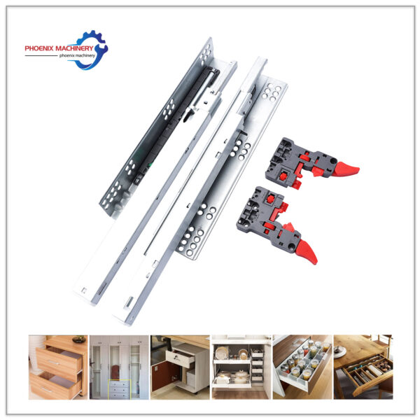 3-fold hidden rebound drawer slide Non perforated side mounted drawer track